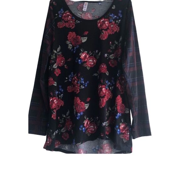 LULA ROE Black and Red Rose Plaid  Long Sleeves Stretchy Fabric Long Size: 2XL - Picture 2 of 7